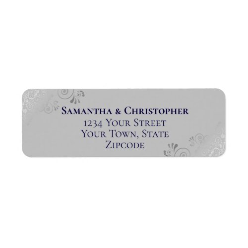 Silver Frills Navy  Gray Wedding Return Address Label