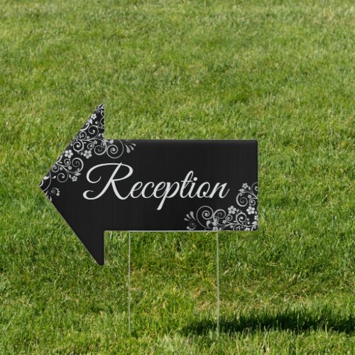 Silver Frills on Black Wedding Reception Sign