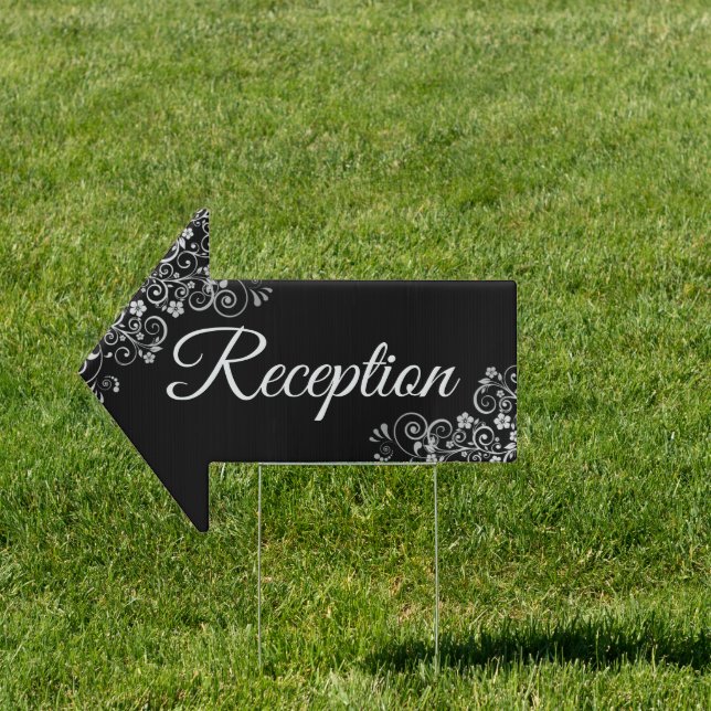 Silver Frills on Black Wedding Reception Sign (Insitu)