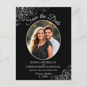 Silver Frills on Black Wedding Save the Date Photo Announcement Postcard