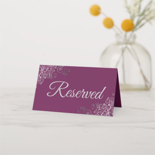 Silver Frills on Magenta Elegant Wedding Reserved Place Card