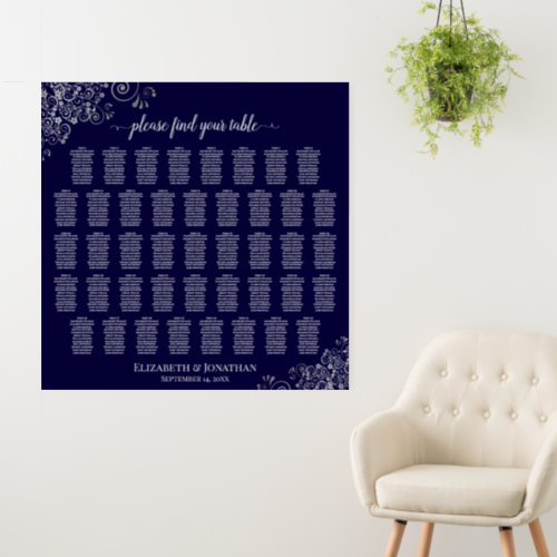 Silver Frills on Navy Blue 43 Table Seating Chart Foam Board