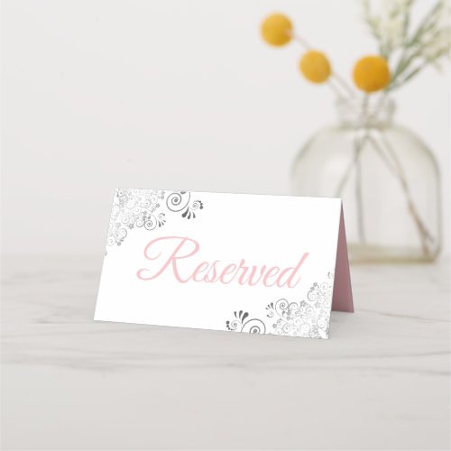 Silver Frills Pink White Elegant Wedding Reserved Place Card