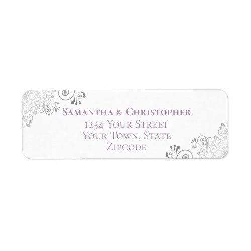 Silver Frills Purple White Wedding Return Address Label