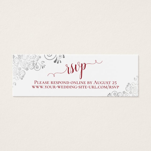 Silver Frills Red & White Wedding RSVP Online Card (Front)