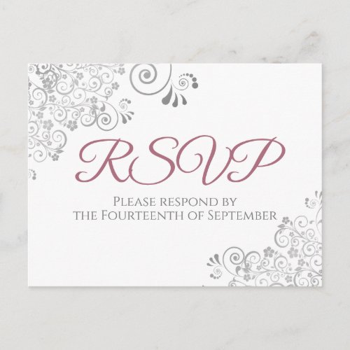 Silver Frills Simple Chic Dusty Rose Wedding RSVP Postcard