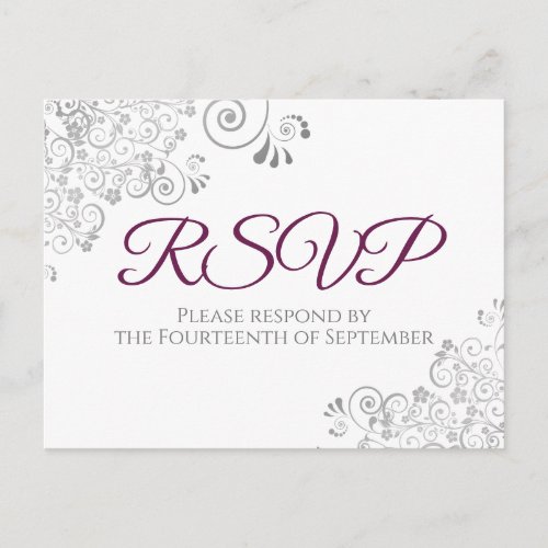 Silver Frills Simple Elegant Cassis Wedding RSVP Postcard