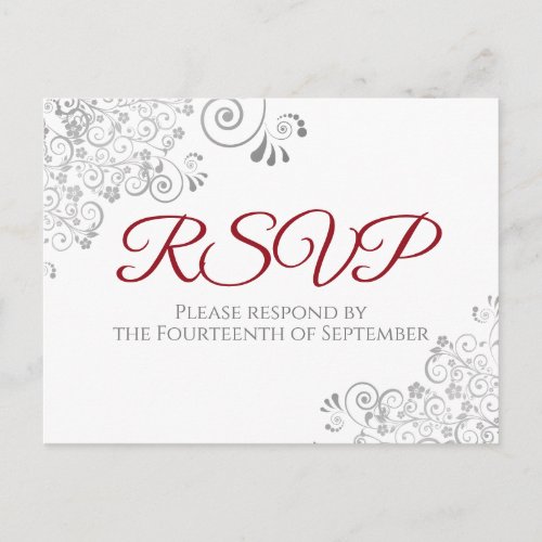 Silver Frills Simple Elegant Red Wedding RSVP Postcard