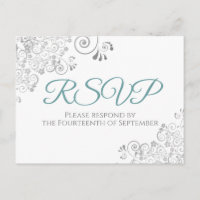 Silver Frills Simple Elegant Teal Wedding RSVP