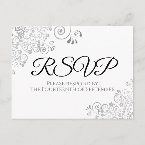 Silver Frills Simple Elegant Wedding RSVP Postcard