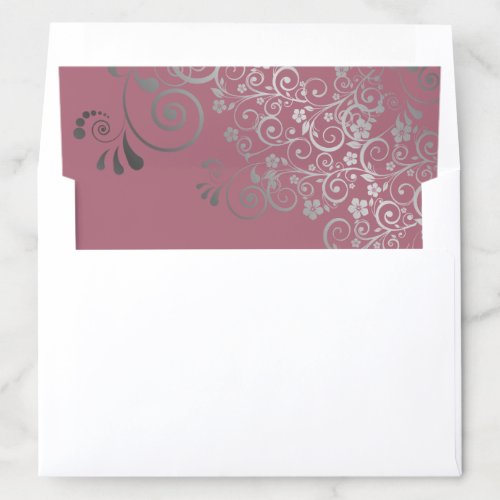 Silver Frilly Floral Filigree Dusty Rose Wedding Envelope Liner