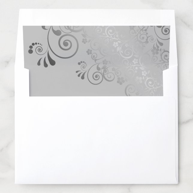 Silver Frilly Floral Filigree on Gray Wedding Envelope Liner (In Envelope)