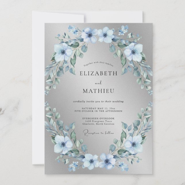 Silver Frosty Winter Wedding Invitation (Front)