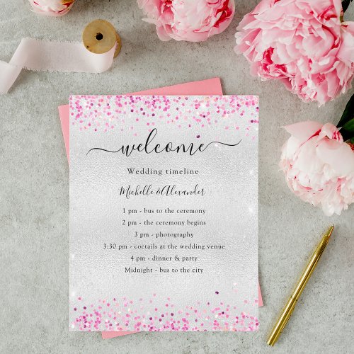 Silver fuchsia pink confetti wedding program