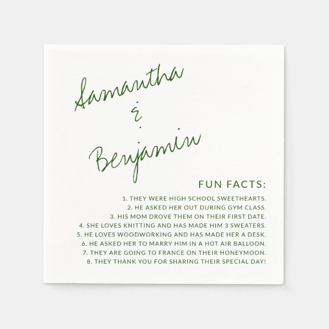 Silver Fun Facts About Bride and Groom Wedding Nap Napkins (Front)