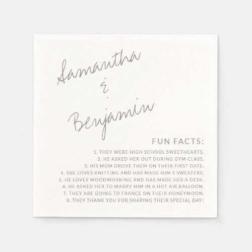 Silver Fun Facts About Bride and Groom Wedding Napkins