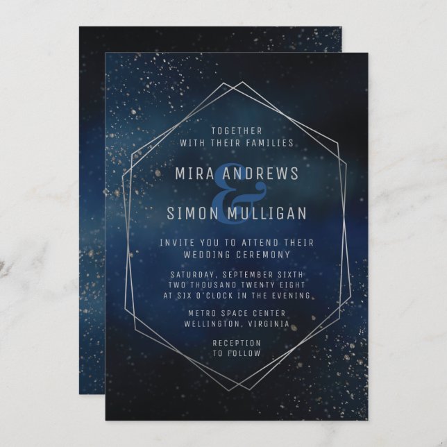 Silver Galaxy Wedding Invitation (Front/Back)
