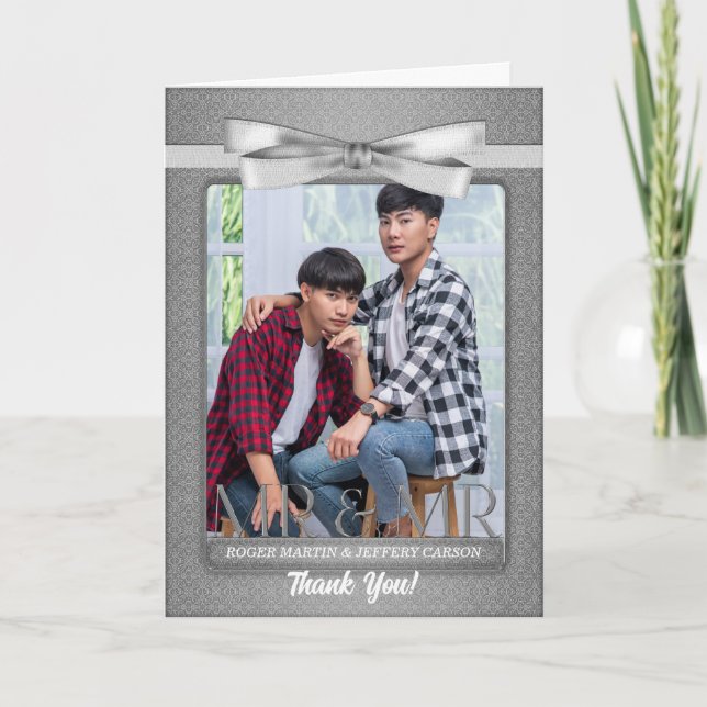 Silver Gay from Two Grooms Blank Wedding Thank You Card (Front)