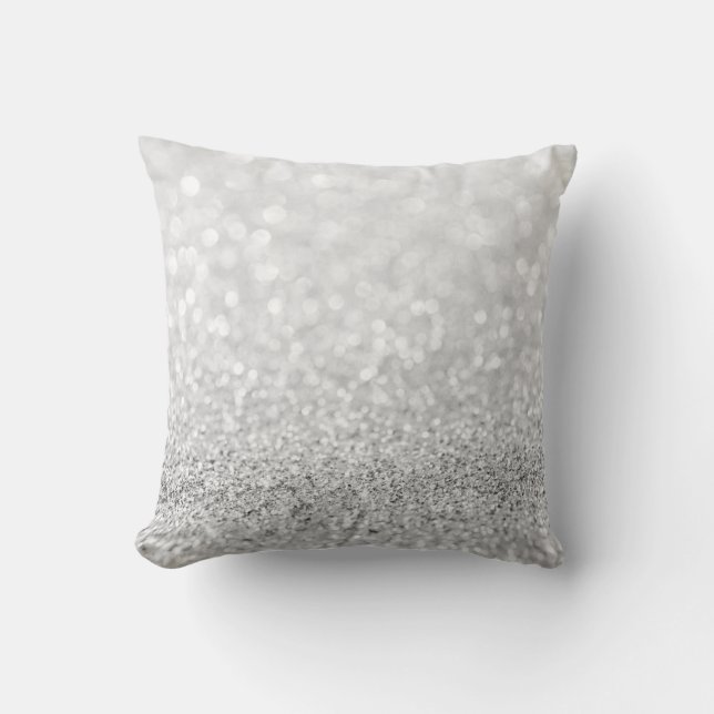 Silver Gay Glitter Sparkly Metallic White Delicate Throw Pillow (Front)