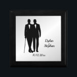 Silver Gay Wedding Grooms with Names and Date  Gift Box<br><div class="desc">Silver color scheme,  These functional table numbers make unique mementoes for anyone that gets one. High fashion and tuxedo wearing grooms with names,  date and table number.</div>