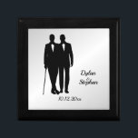 Silver Gay Wedding Grooms with Names and Date  Gift Box<br><div class="desc">Silver color scheme,  These functional table numbers make unique mementoes for anyone that gets one. High fashion and tuxedo wearing grooms with names,  date and table number.</div>