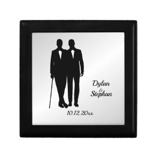 Silver Gay Wedding Grooms with Names and Date  Gift Box