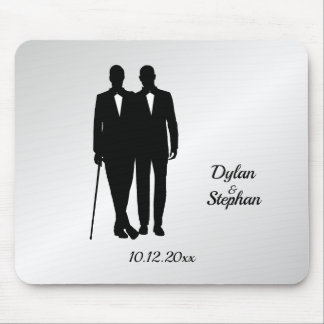 Silver Gay Wedding Grooms with Names and Date  Mouse Pad