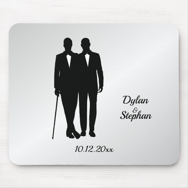 Silver Gay Wedding Grooms with Names and Date  Mouse Pad (Front)