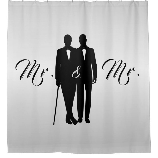 Silver Gay Wedding Grooms with Names and Date  Shower Curtain (Front)