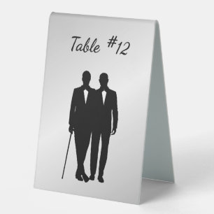 Silver Gay Wedding Grooms with Names and Date  Table Tent