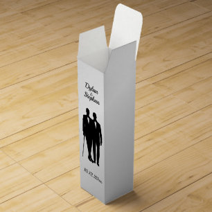 Silver Gay Wedding Grooms with Names and Date Win Wine Box