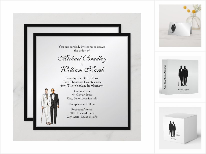 Silver Gay Wedding Invitation Suite