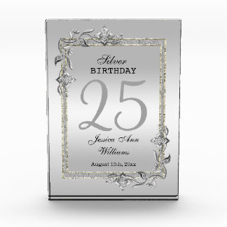 Silver Gem & Glitter 25th Birthday Party Acrylic Award