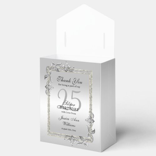 Silver Gem  Glitter 25th Birthday Party   Favor Boxes