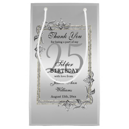 Silver Gem  Glitter 25th Birthday Party Small Gift Bag