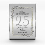 Silver Gem & Glitter 25th Wedding Anniversary Acrylic Award<br><div class="desc">Glamorous and elegant posh 25th Silver Wedding Anniversary award with stylish silver gem stone jewels corner decorations and matching colored glitter border frame. A romantic design for your celebration. All text, font and font color is fully customizable to meet your requirements. If you would like help to customize your product,...</div>