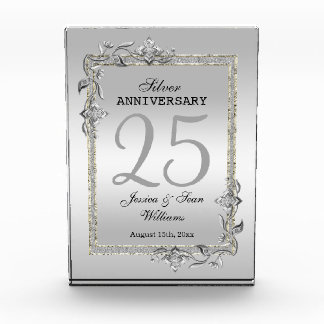 Silver Gem & Glitter 25th Wedding Anniversary Acrylic Award