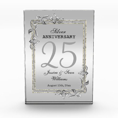 Silver Gem  Glitter 25th Wedding Anniversary Acrylic Award