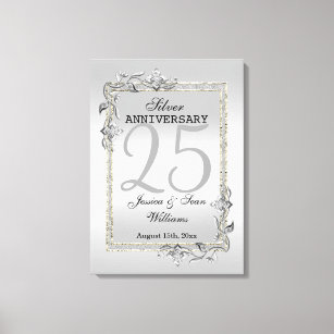 Silver Gem & Glitter 25th Wedding Anniversary Canvas Print