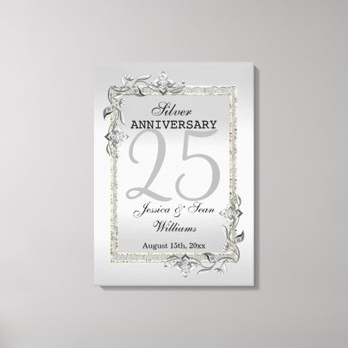 Silver Gem  Glitter 25th Wedding Anniversary Canvas Print
