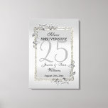 Silver Gem & Glitter 25th Wedding Anniversary Canvas Print<br><div class="desc">Glamorous and elegant posh 25th Silver Wedding Anniversary canvas print with stylish silver gem stone jewels corner decorations and matching colored glitter border frame. A romantic design for your celebration. All text, font and font color is fully customizable to meet your requirements. If you would like help to customize your...</div>