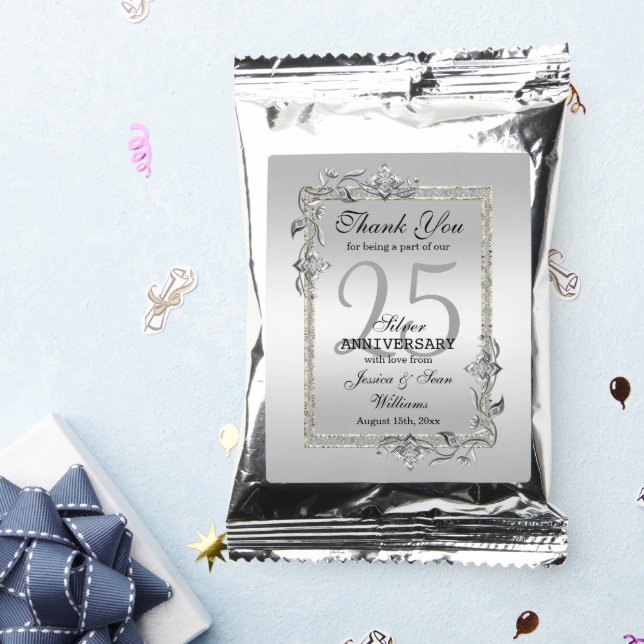 Silver Gem & Glitter 25th Wedding Anniversary Coffee Drink Mix (Packets)