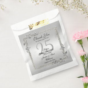Silver Gem & Glitter 25th Wedding Anniversary Favor Bag