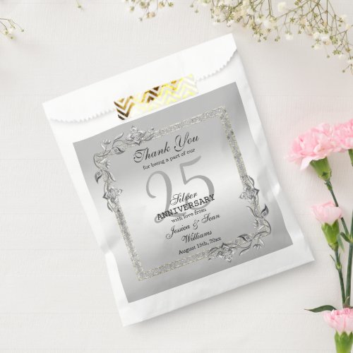 Silver Gem  Glitter 25th Wedding Anniversary Favor Bag