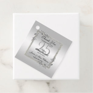 Silver Gem & Glitter 25th Wedding Anniversary Favor Tags
