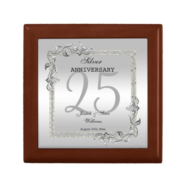 Silver Gem & Glitter 25th Wedding Anniversary Gift Box (Front)