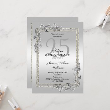 Silver Gem & Glitter 25th Wedding Anniversary Invitation by shm_graphics at Zazzle