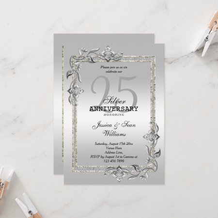 Silver Gem & Glitter 25th Wedding Anniversary Invitation