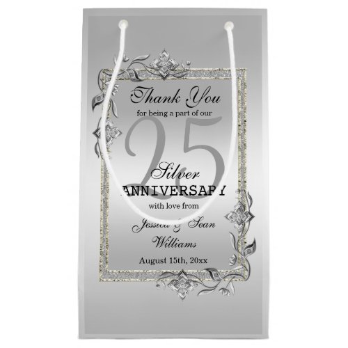 Silver Gem  Glitter 25th Wedding Anniversary Small Gift Bag