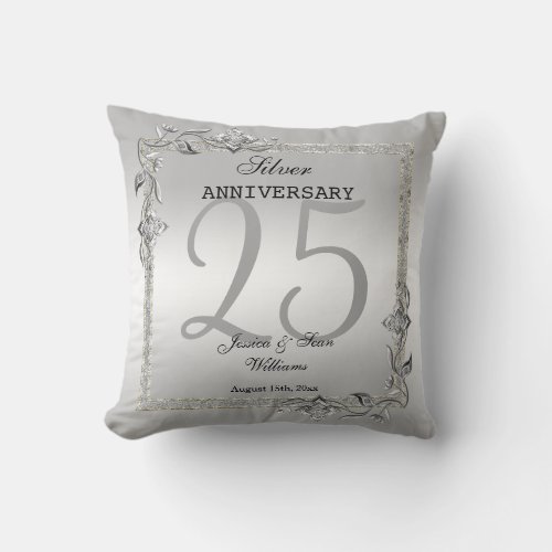 Silver Gem  Glitter 25th Wedding Anniversary Throw Pillow